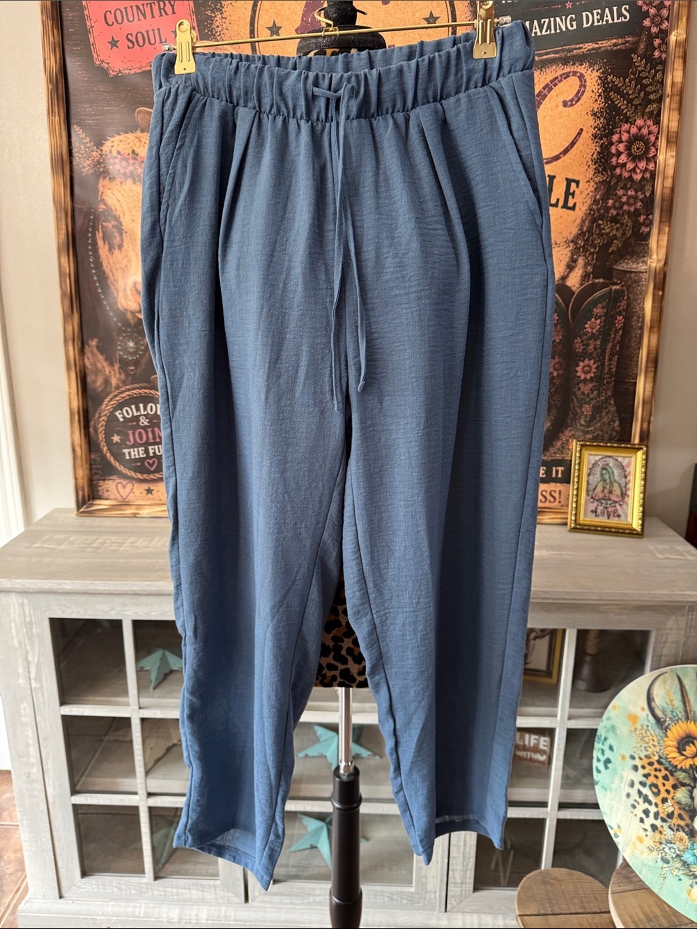 ZENANA Slate Blue Casual Drawstring Pant - Women's Size XL